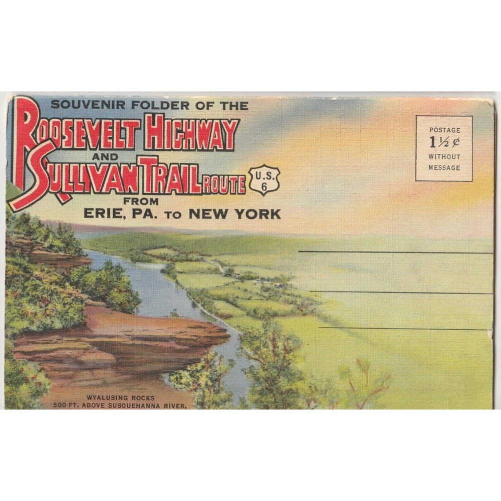 Roosevelt Highway Sullivan Trail Route US 6 Erie PA NY Souvenir Postcard Folder - Picture 1 of 2